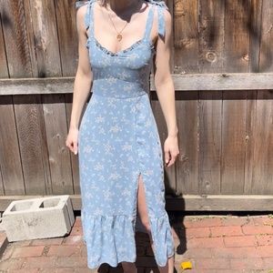 Abercrombie & Fitch Light Blue Floral High Slit Midi Dress - Size XS